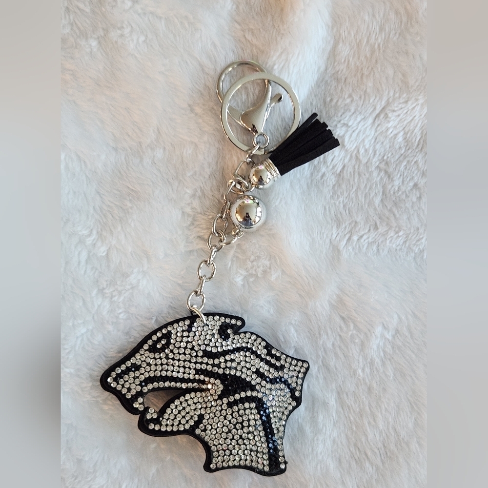 Elegant Black and Silver Panther Rhinestone Keychain Bag Charm